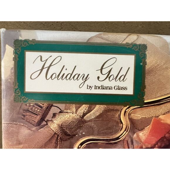 Indiana Glass Holiday Gold Candy Candle Dish w/ Gold Trim -Set of 3-Vintage - Picture 11 of 12